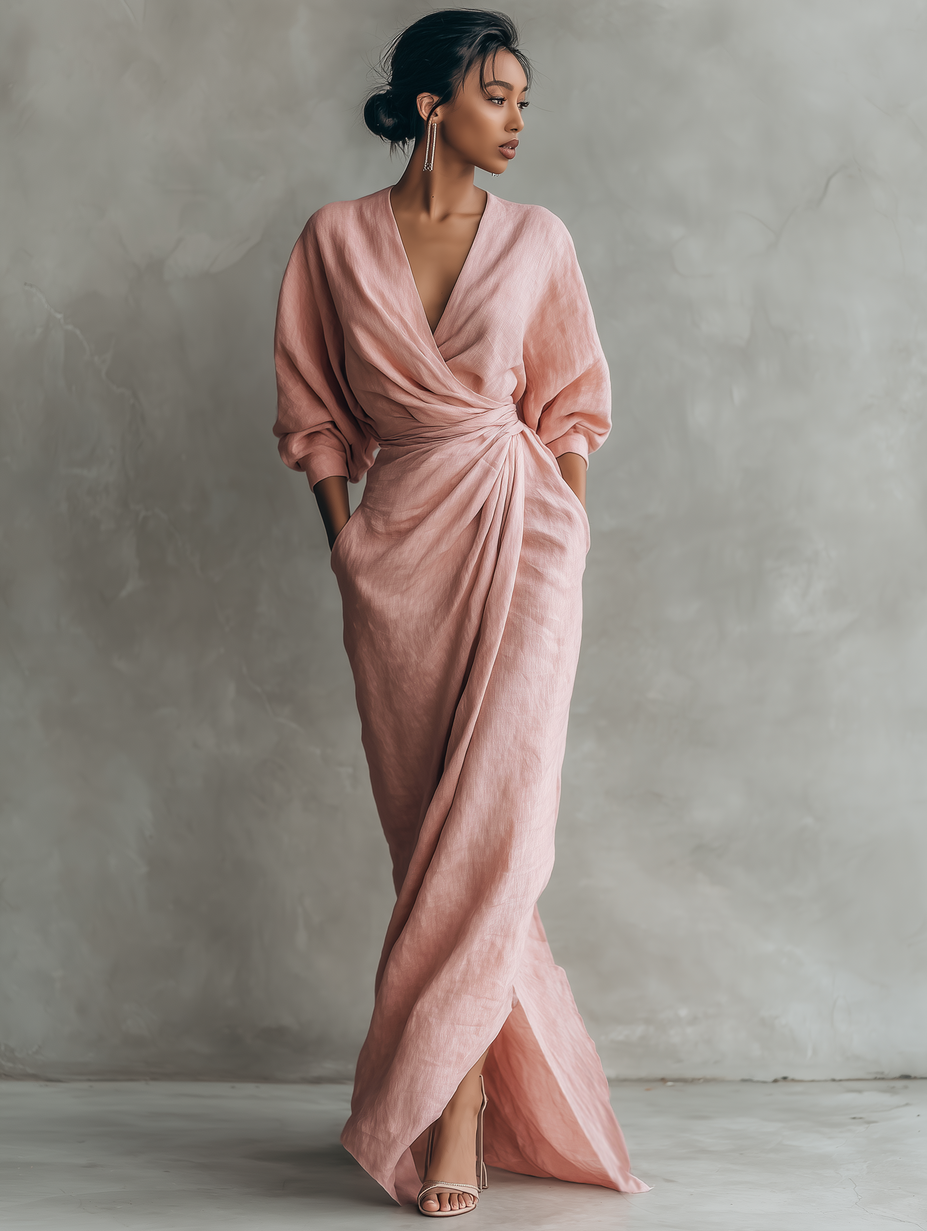 Pink Maxi Dress V-Neck