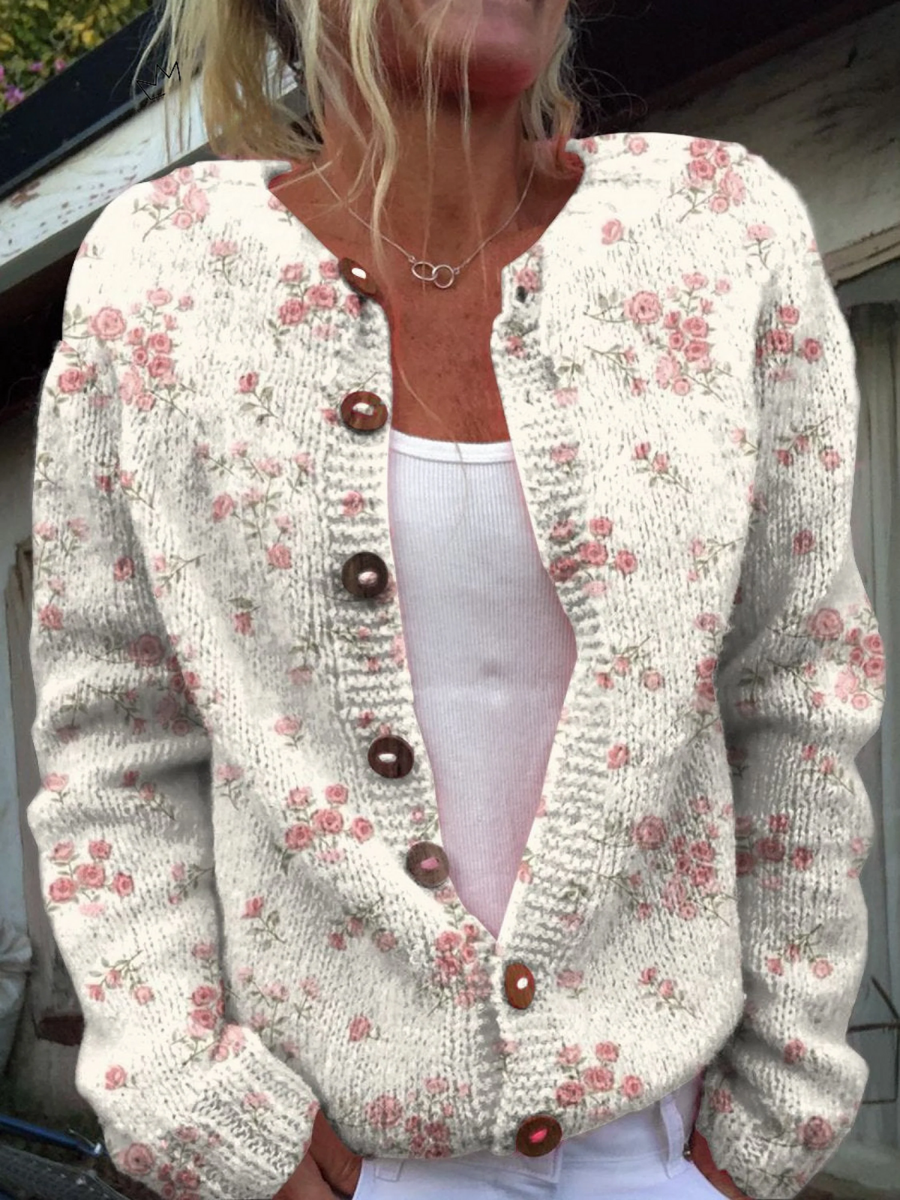 Evanthea™ | Vintage Floral Knit Cardigan Sweater