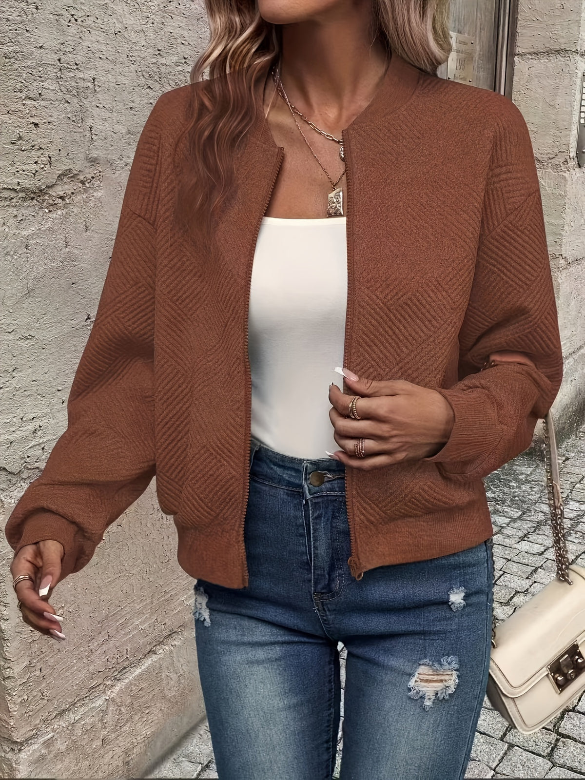Élise™ Textured Zip Cardigan Jacket