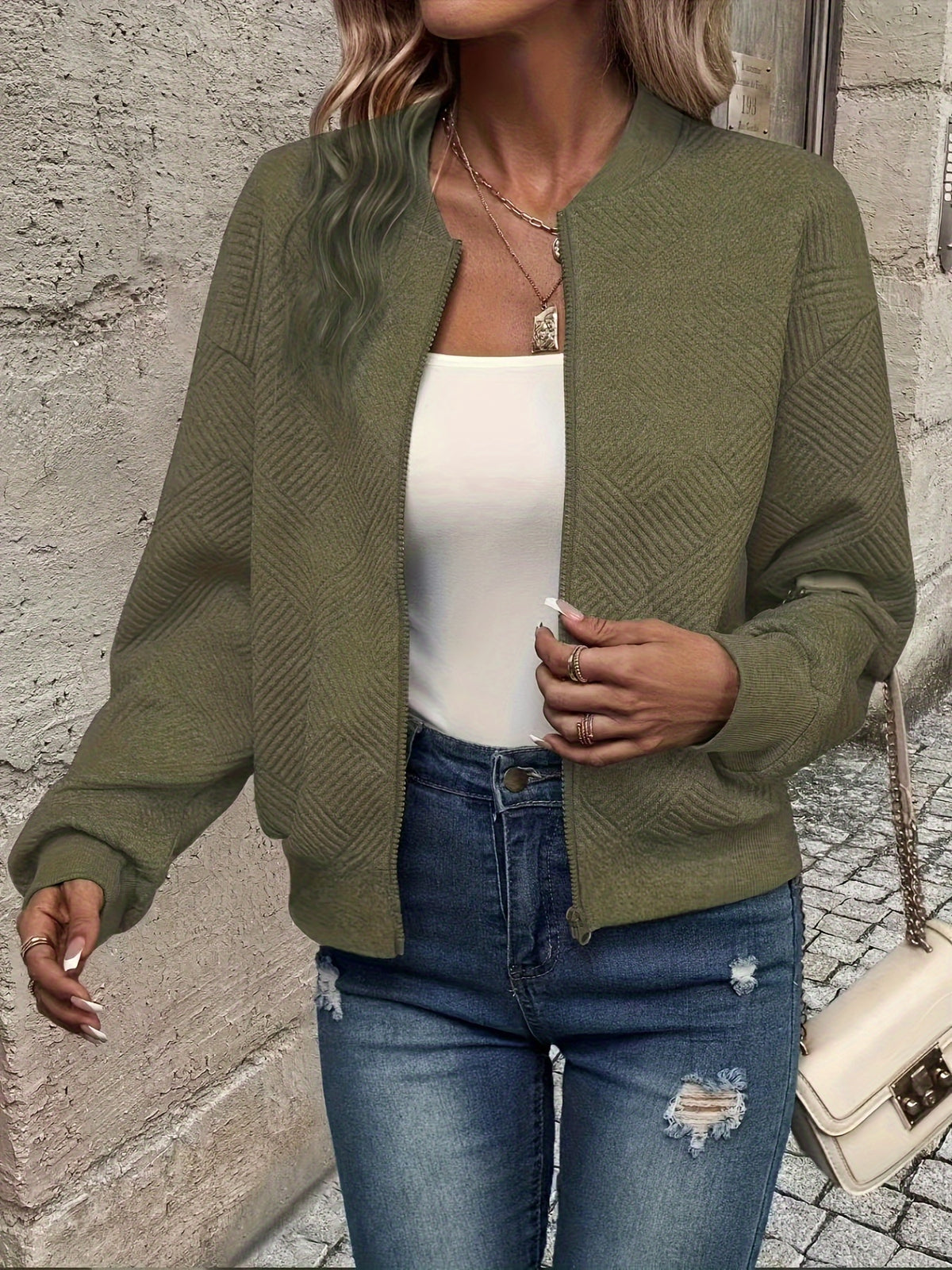 Élise™ Textured Zip Cardigan Jacket