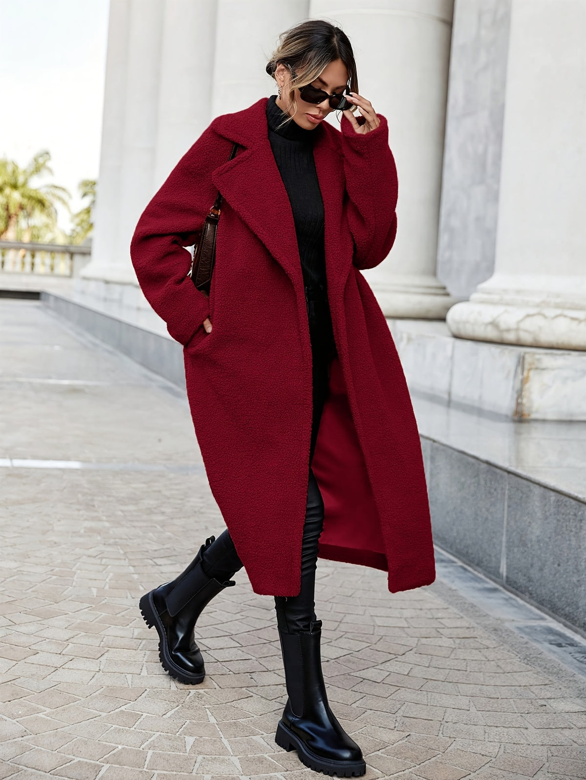 Ambre™ Long Teddy Coat with Lapel
