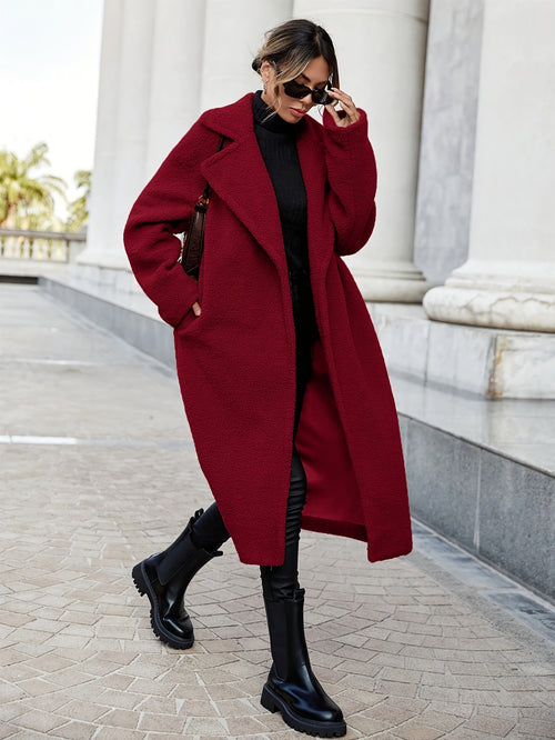 Ambre™ Long Teddy Coat with Lapel