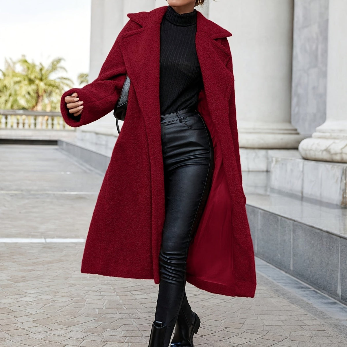 Ambre™ Long Teddy Coat with Lapel