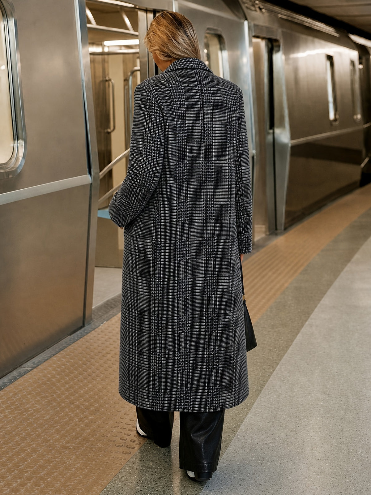 Margaux – Long Houndstooth Check Wool-Blend Coat