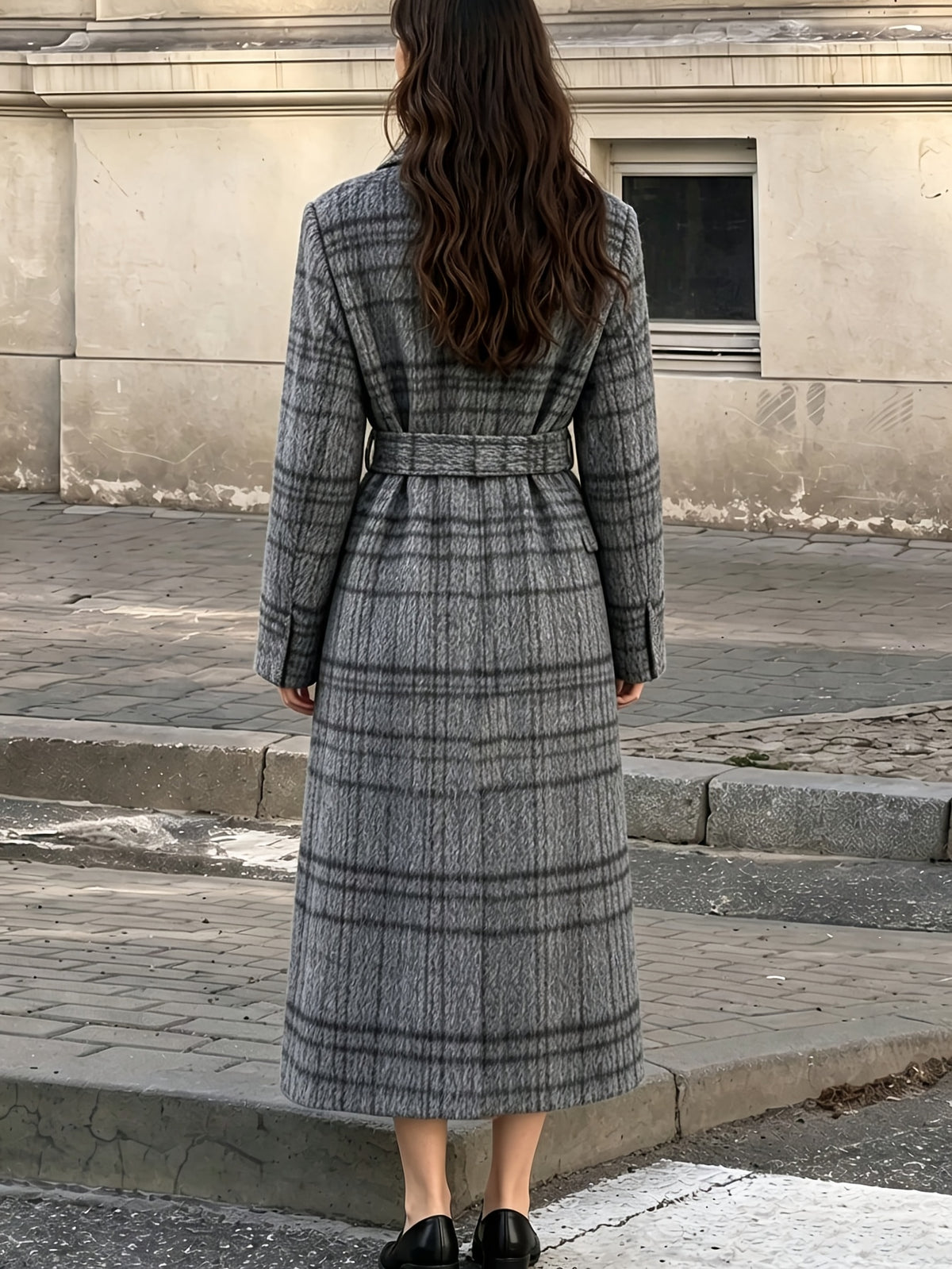 Delphine™ Belted Wrap Coat in Grey Check