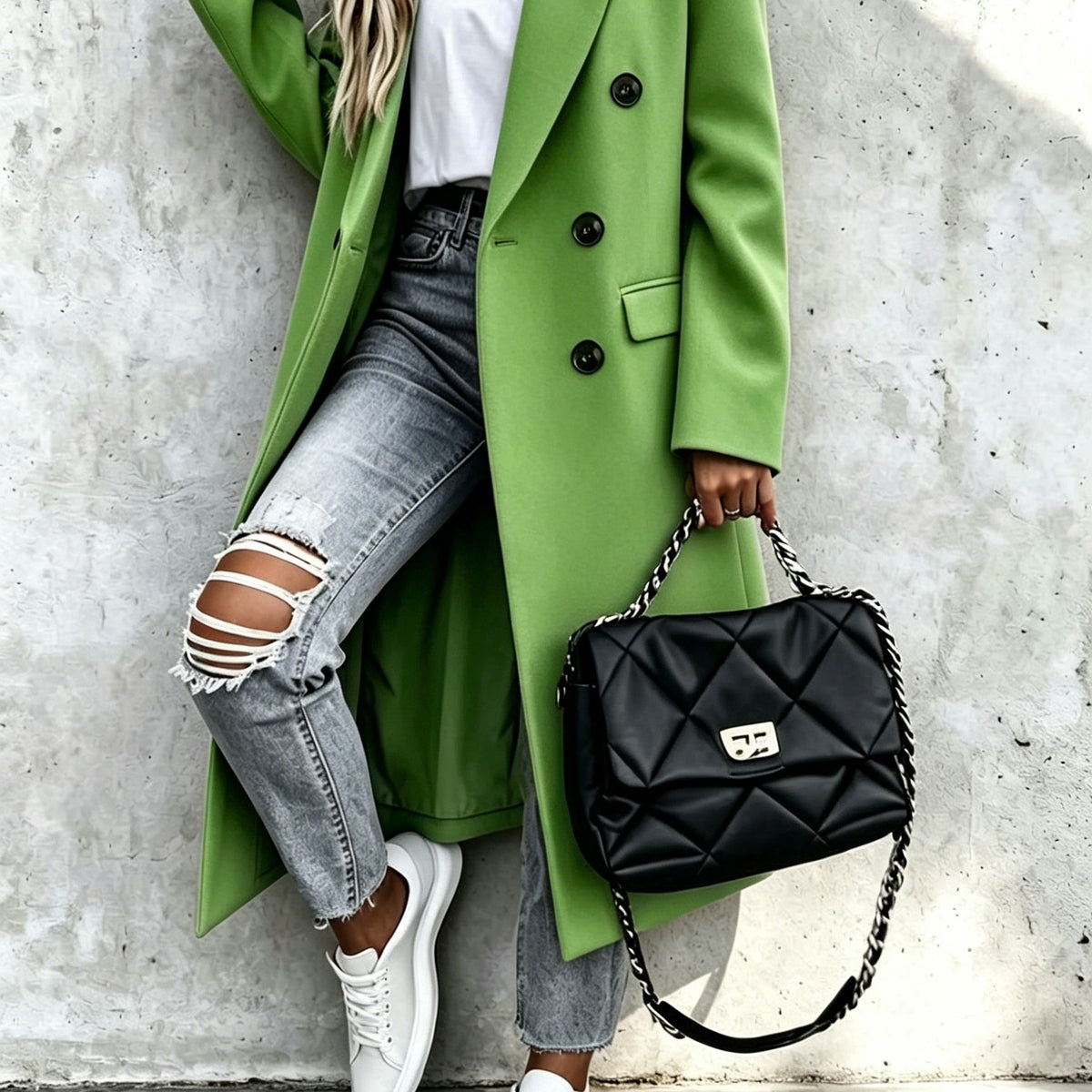 Rosalie – Long Double-Breasted Coat in Blush Pink