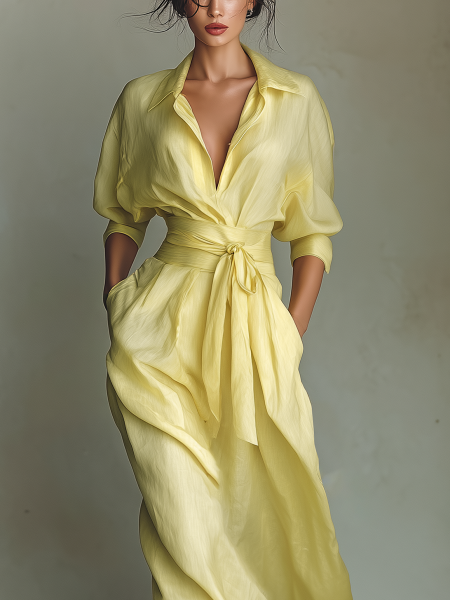 Anisha™ - Summer Linen Maxi Shirt Dress