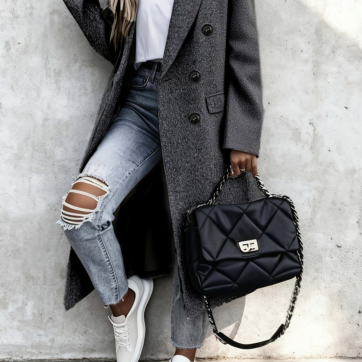 Rosalie – Long Double-Breasted Coat in Blush Pink