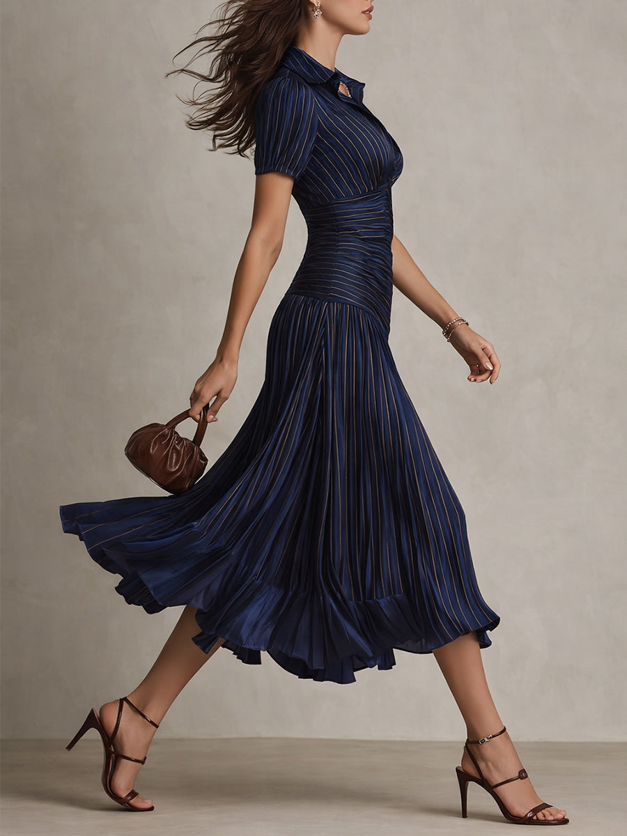 Norma™ - Retro Striped Satin Midi Dress