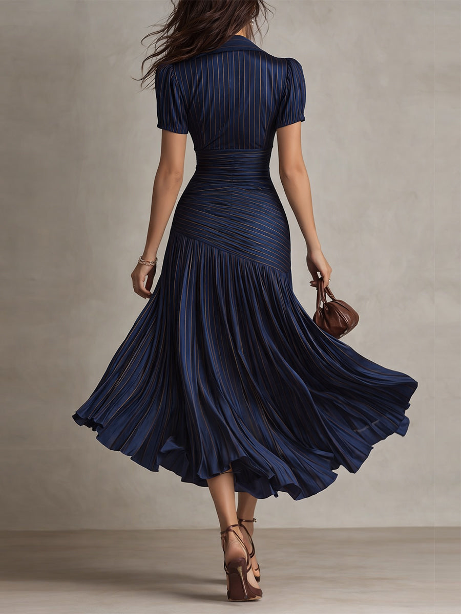 Norma™ - Retro Striped Satin Midi Dress