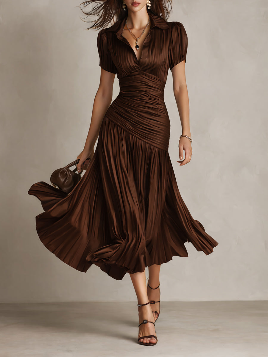 Norma™ - Retro Striped Satin Midi Dress