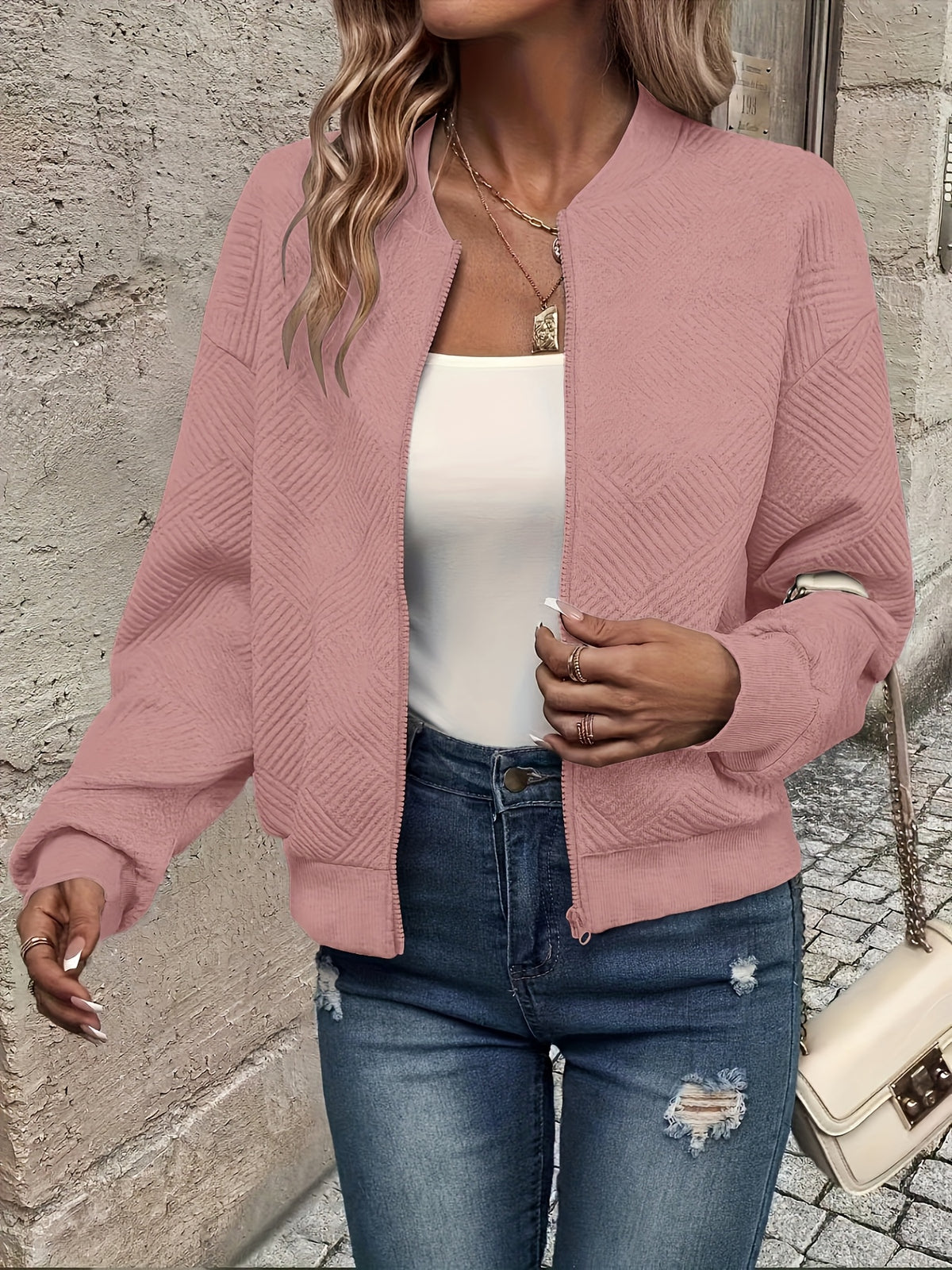 Élise™ Textured Zip Cardigan Jacket