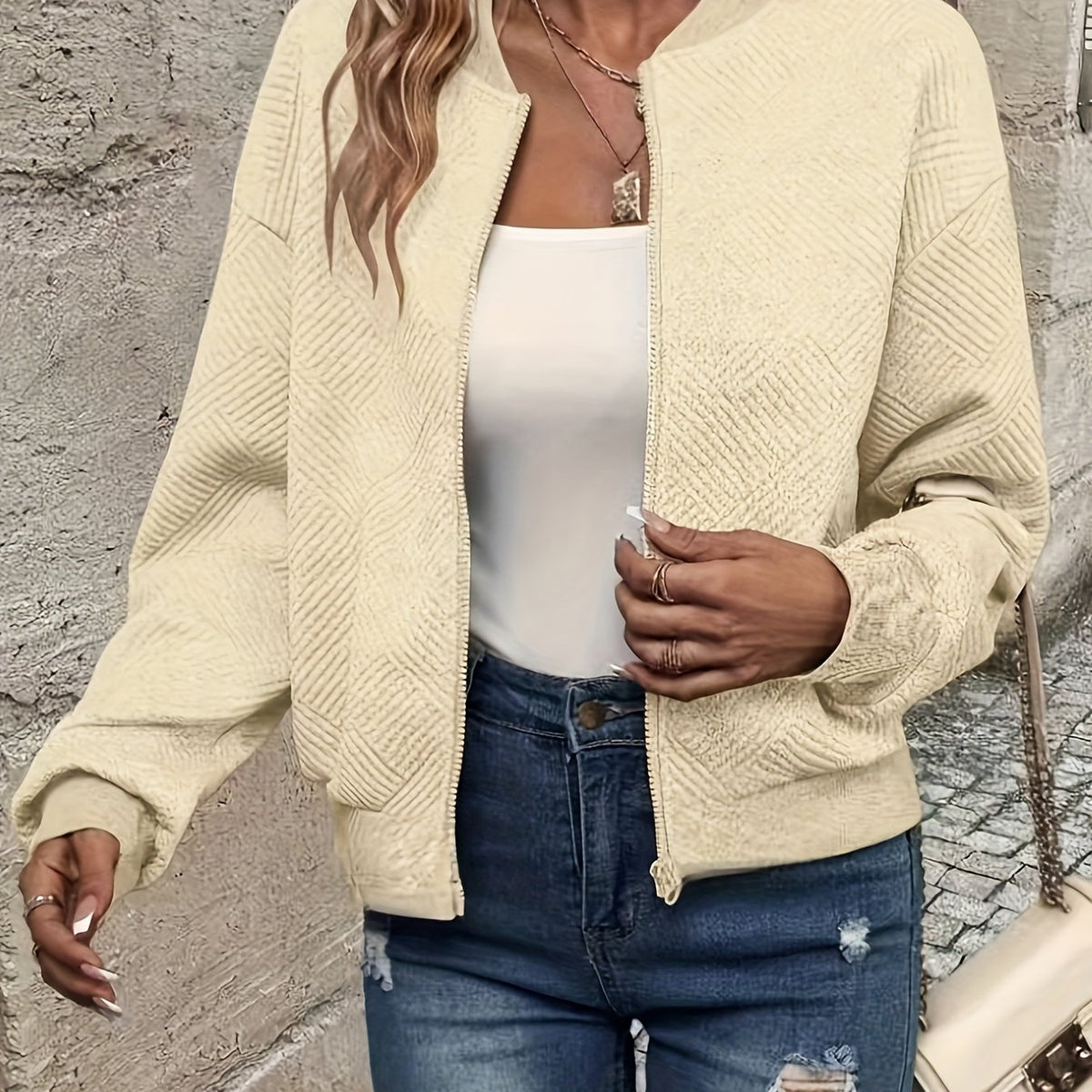 Élise™ Textured Zip Cardigan Jacket
