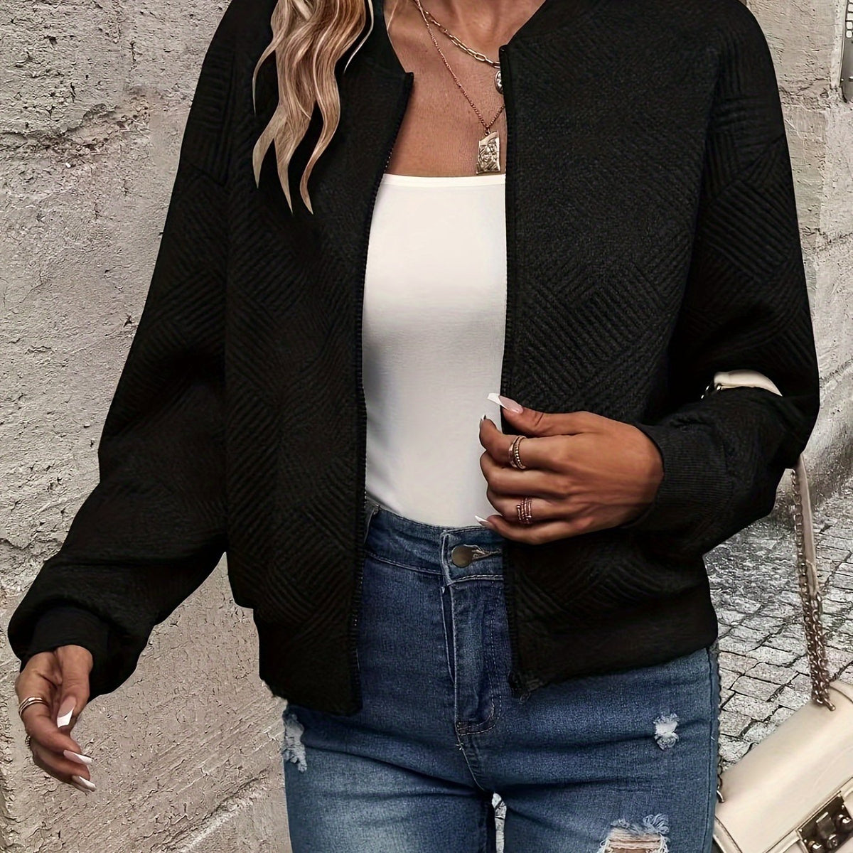Élise™ Textured Zip Cardigan Jacket