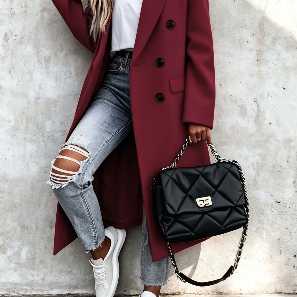 Rosalie – Long Double-Breasted Coat in Blush Pink