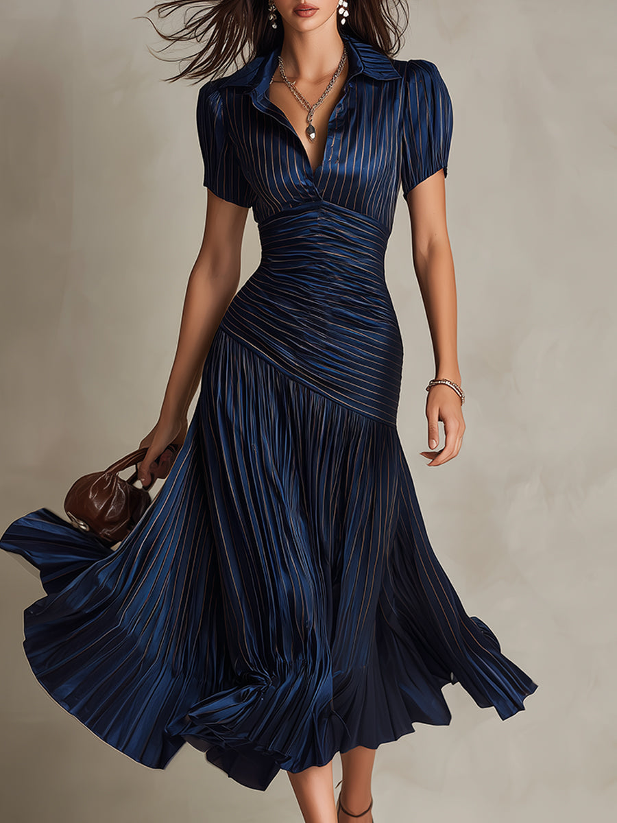 Norma™ - Retro Striped Satin Midi Dress