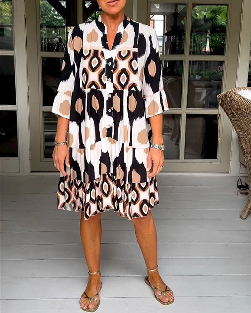 ELVINA | Printed Dress with 3/4 Sleeves and A-Line Cut for an Elegant and Relaxed Look