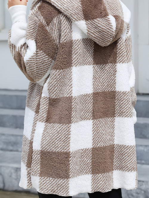 Camille | Plaid Plush Hooded Cardigan Jacket