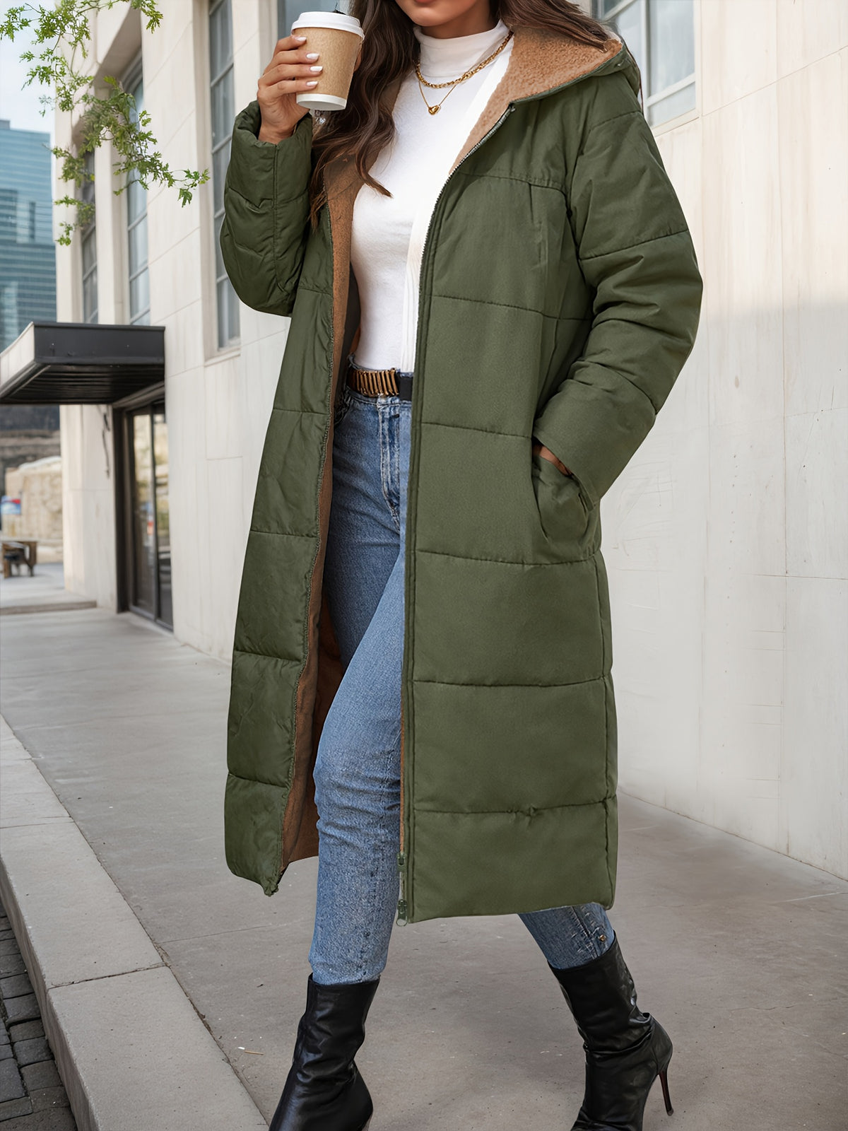 Colette™ – Plush Quilted Long Hooded Coat