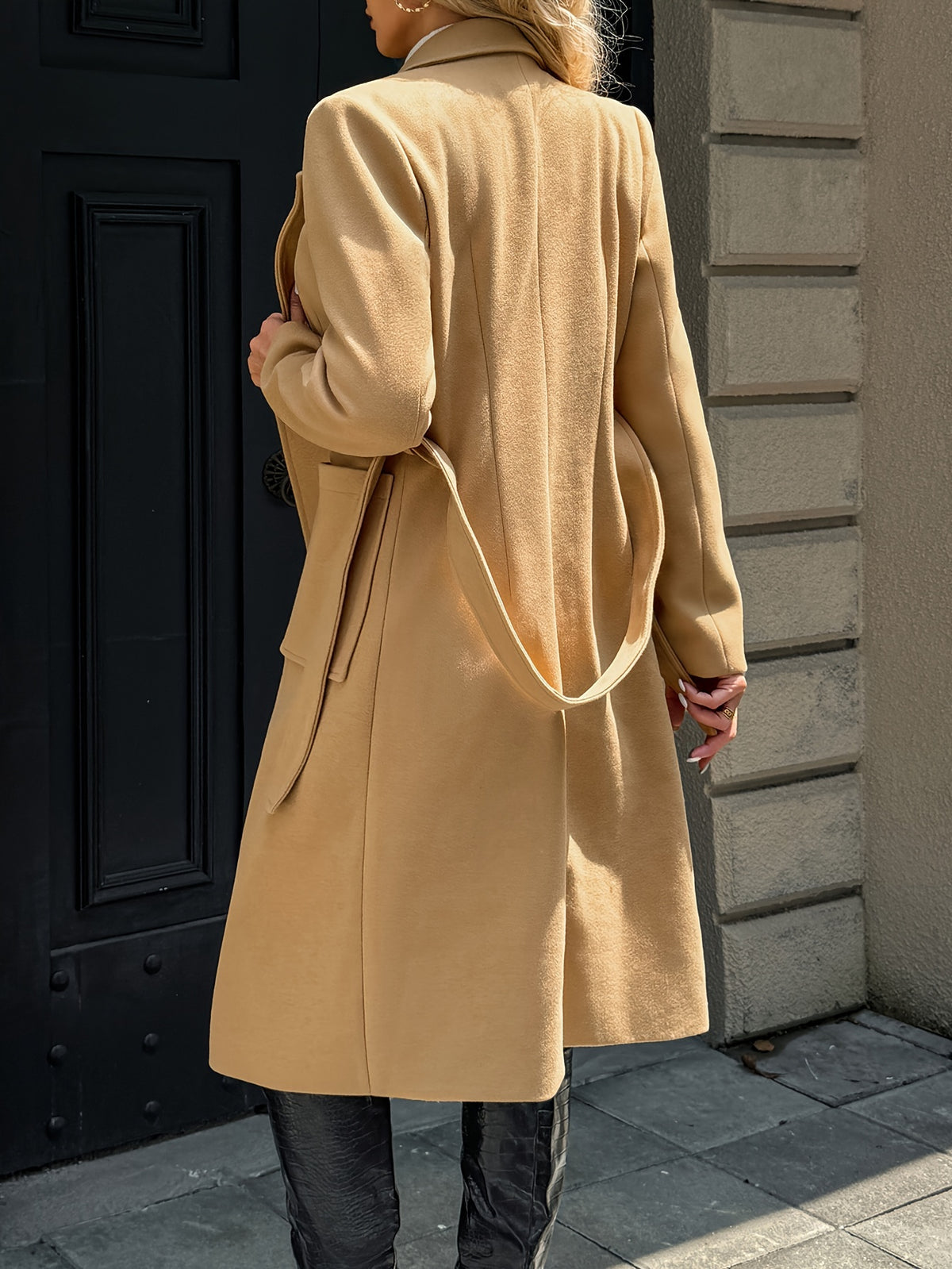 Camille – Belted Long Wrap Coat with Patch Pockets