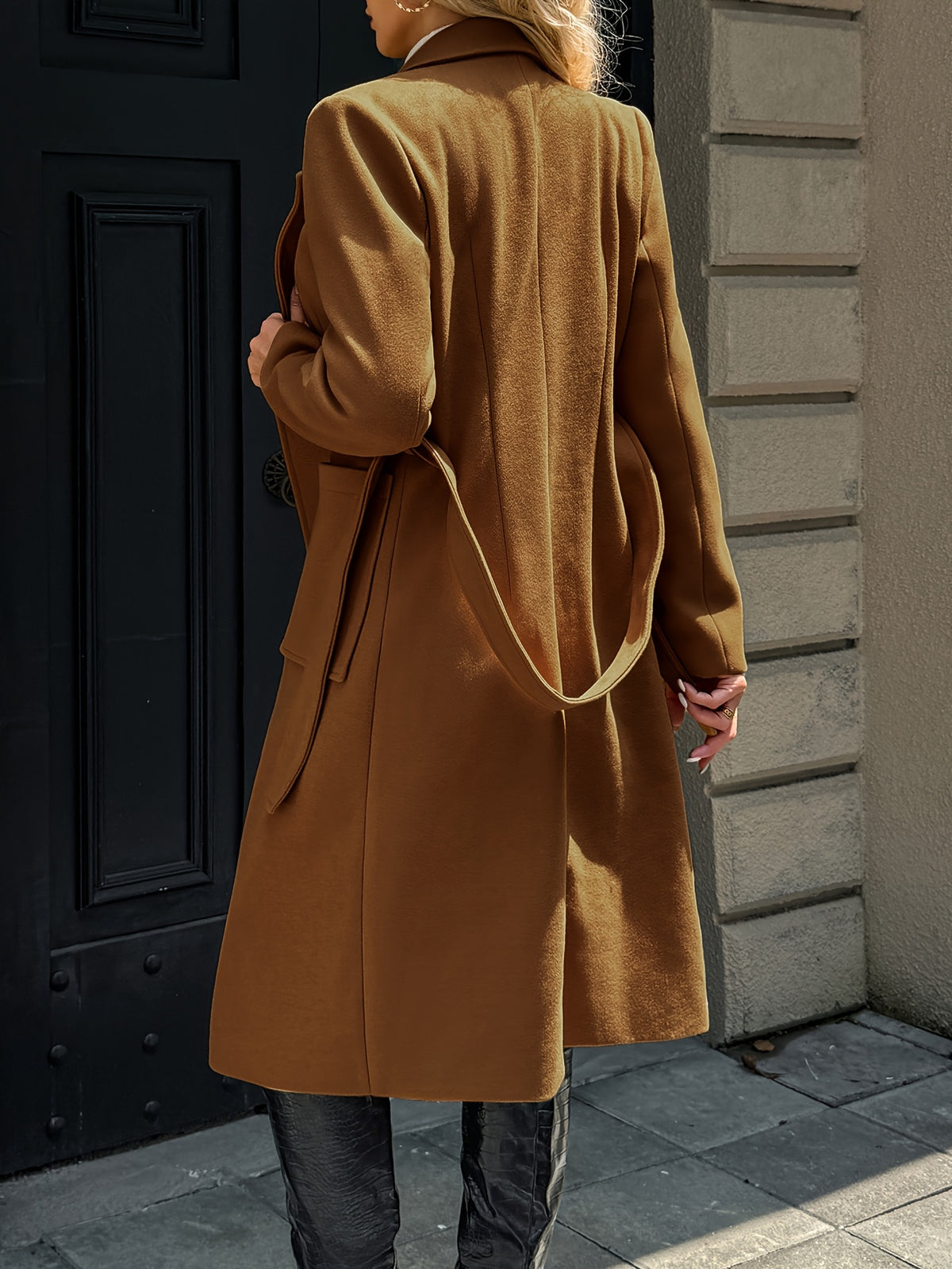 Camille – Belted Long Wrap Coat with Patch Pockets