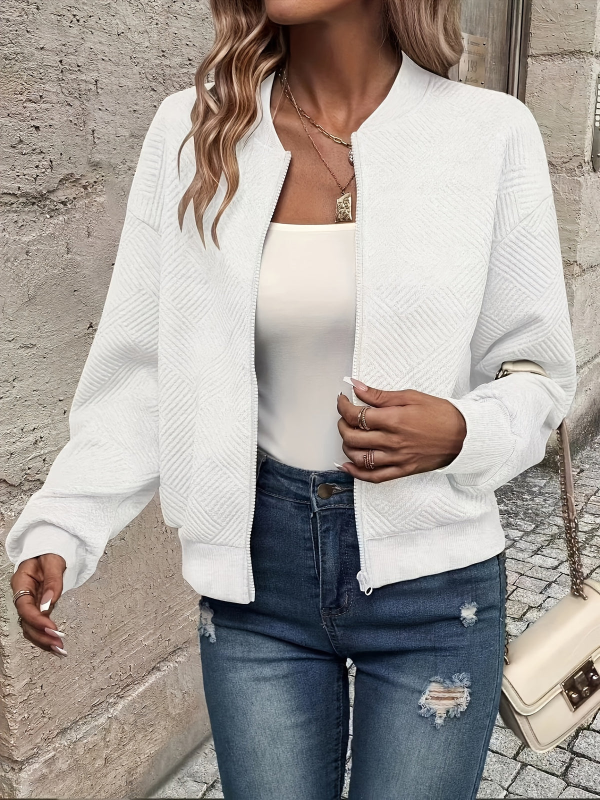 Élise™ Textured Zip Cardigan Jacket