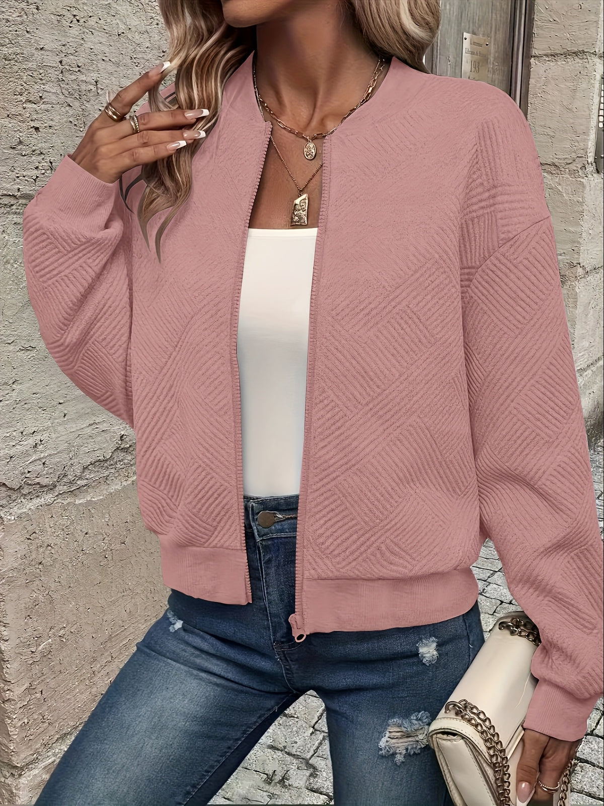 Élise™ Textured Zip Cardigan Jacket