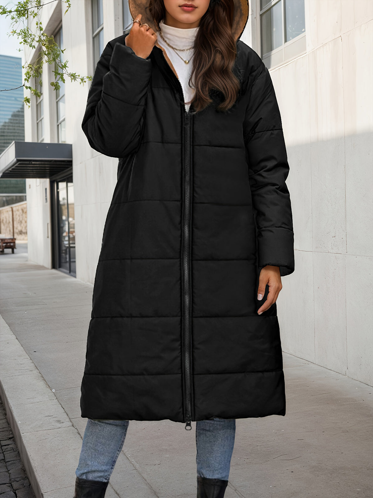 Colette™ – Plush Quilted Long Hooded Coat