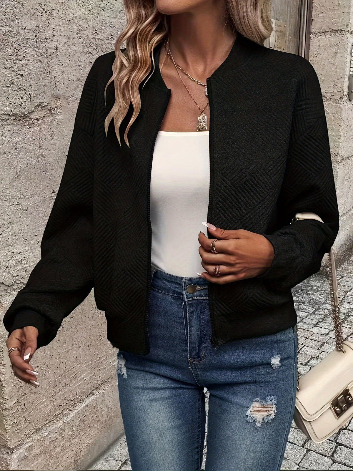 Élise™ Textured Zip Cardigan Jacket