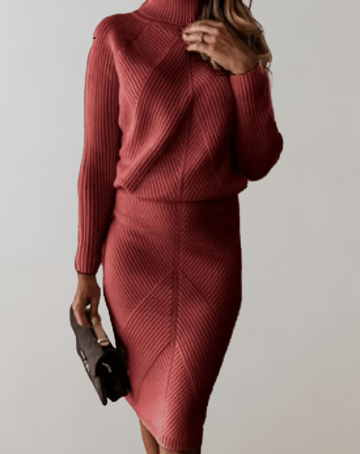 Two-Piece Knit Set With Turtleneck Sweater And Slim Skirt