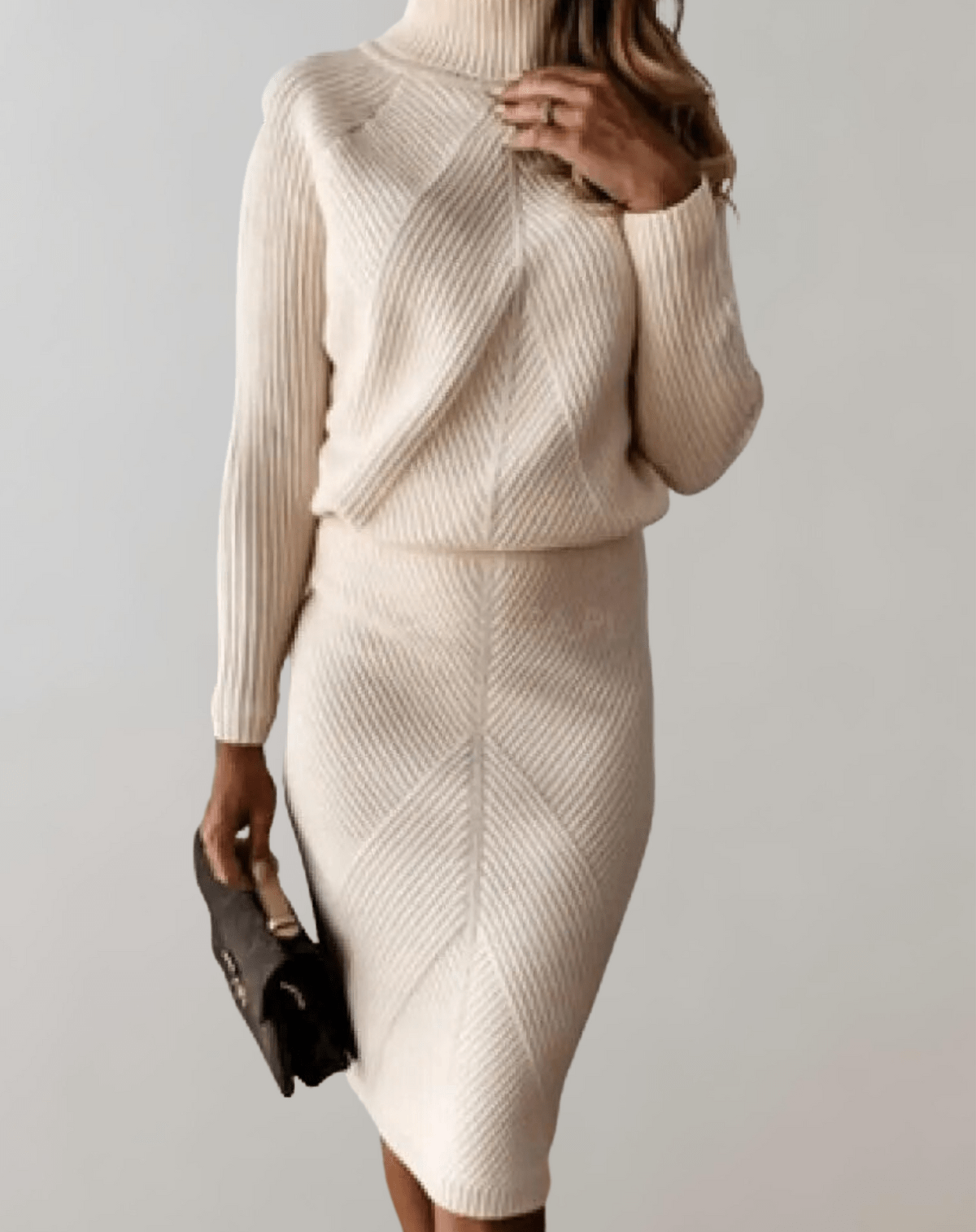 Two-Piece Knit Set With Turtleneck Sweater And Slim Skirt