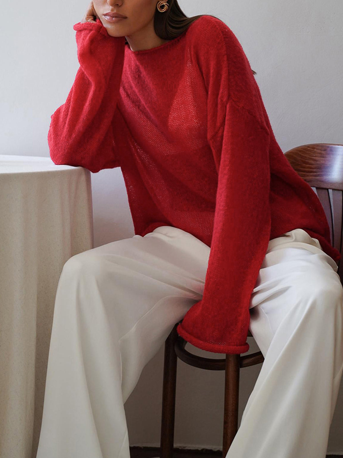 Sheer Textured Knit Sweater