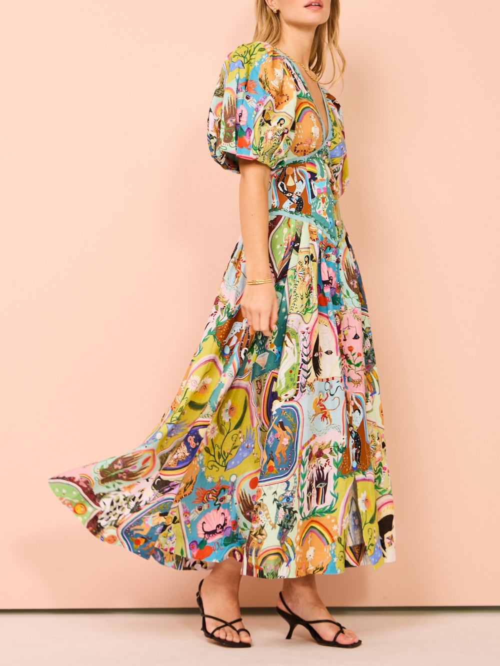 Casual Midi Dress with Graffiti Print Evergreen