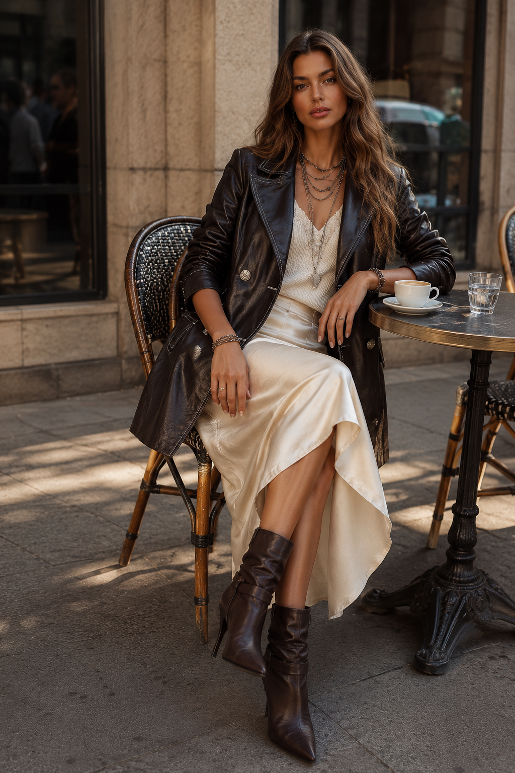 Delphine™ – Vintage-Style Eco-Leather Double-Breasted Trench Coat