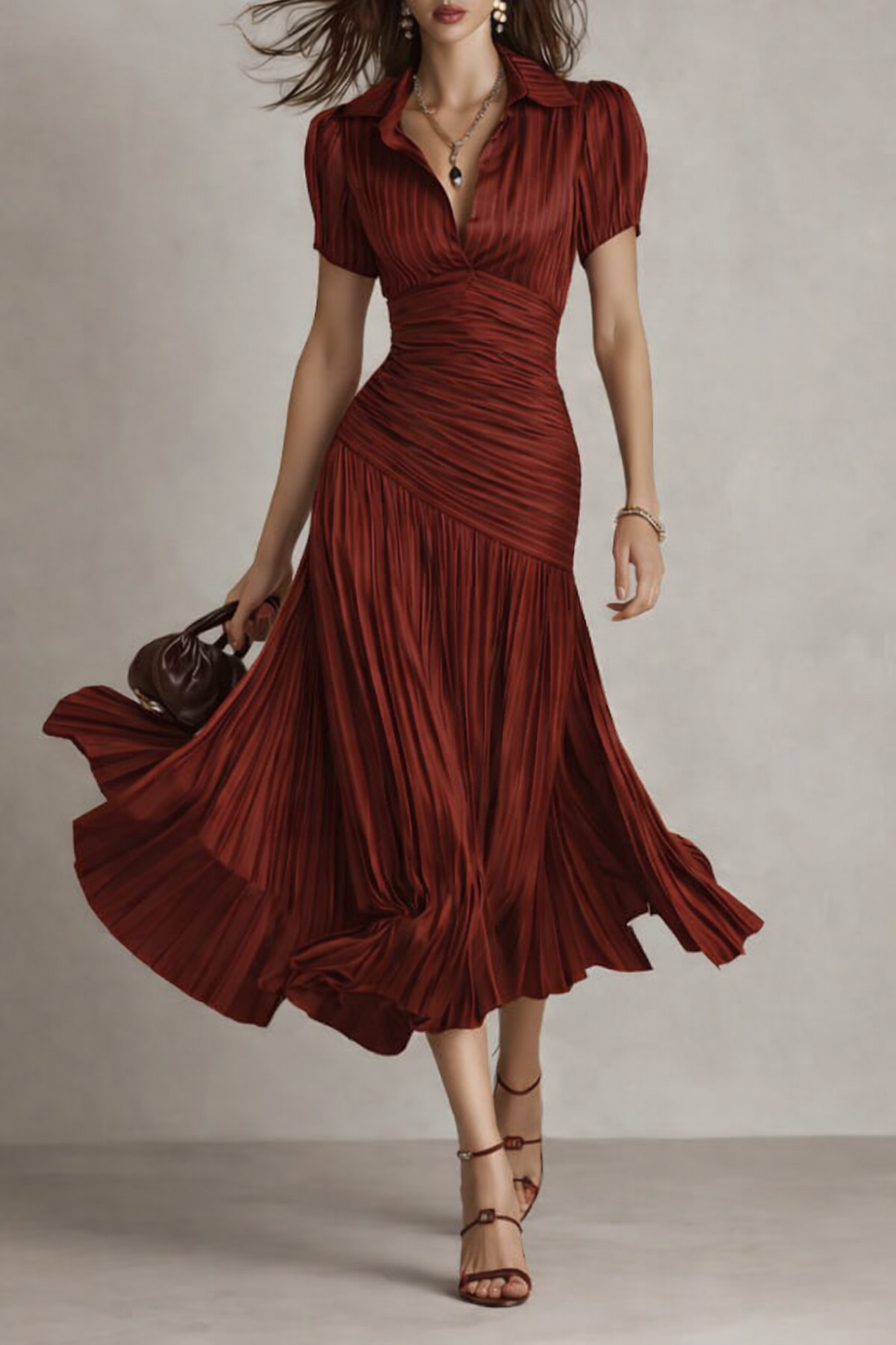 Norma™ - Retro Striped Satin Midi Dress