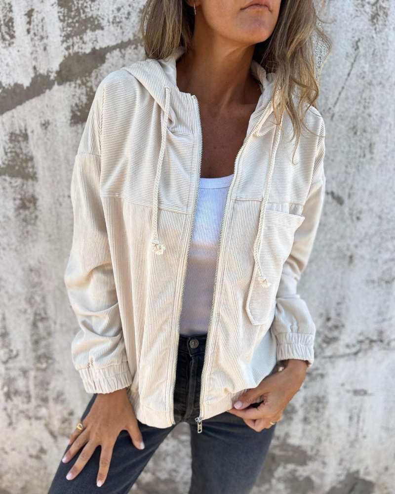 Women's Hooded Zip-Up Jacket — Retro Cosy Long-Sleeve Cotton Fleece Sweatshirt Jacket