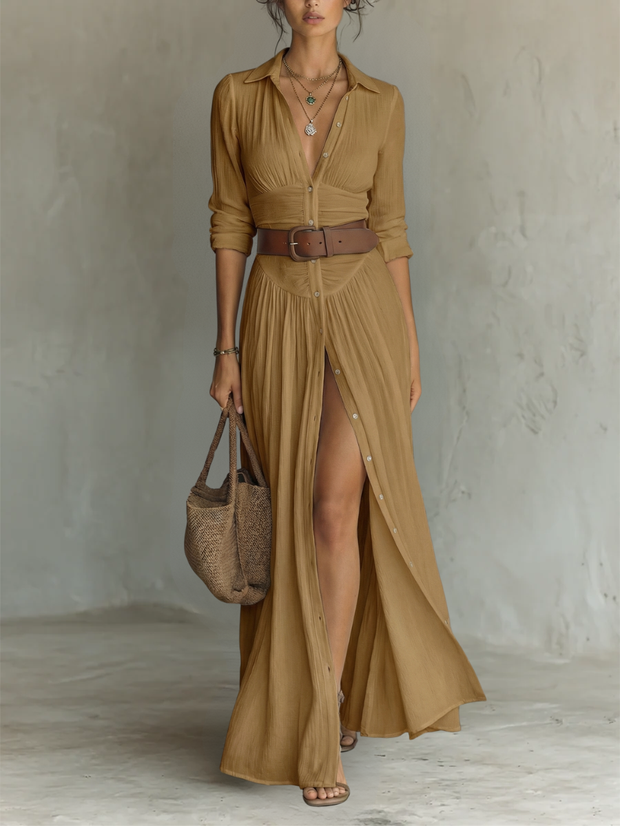 Dolores™ - Elegant Summer Maxi Linen Shirt Dress