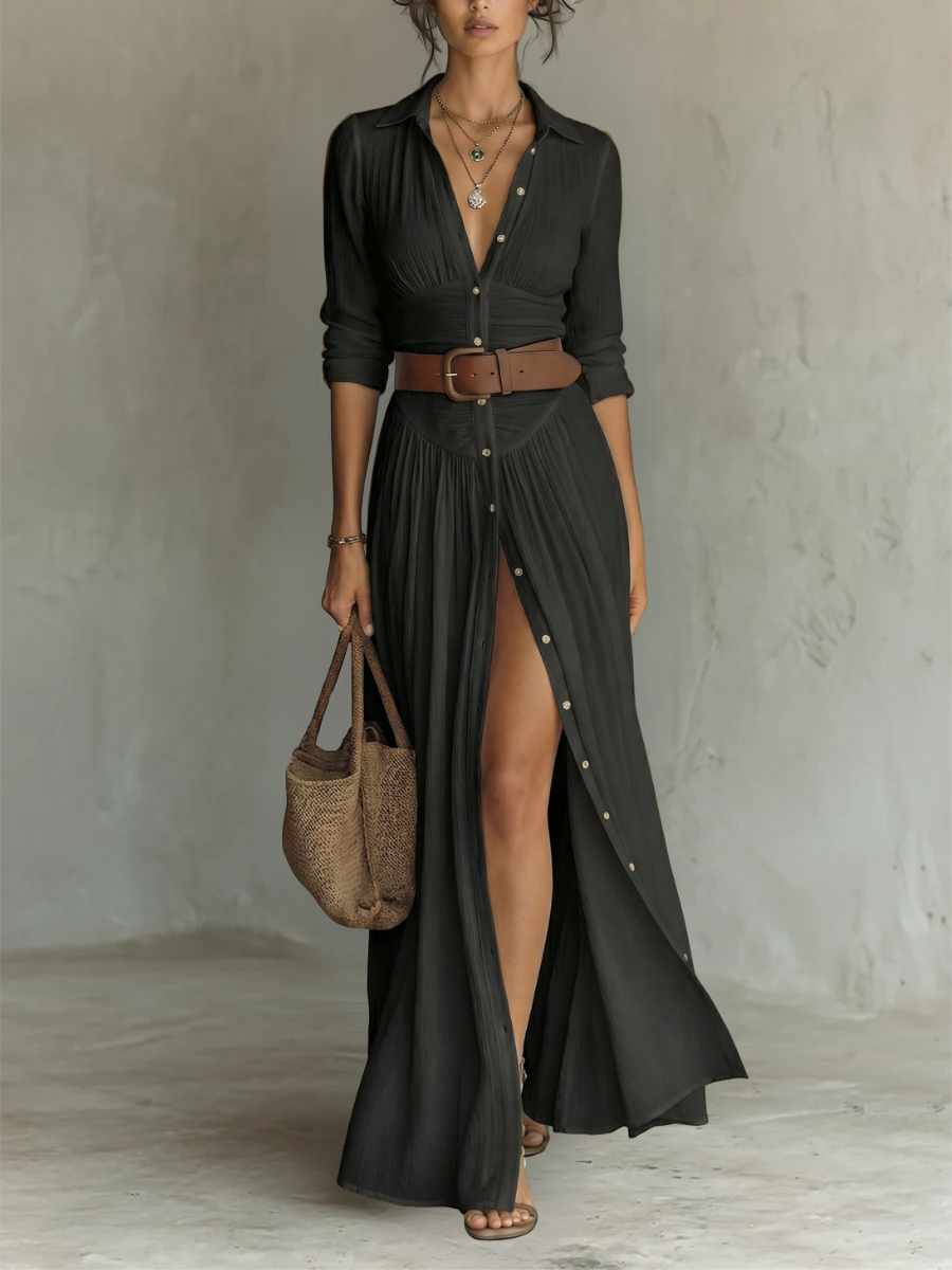 Dolores™ - Elegant Summer Maxi Linen Shirt Dress
