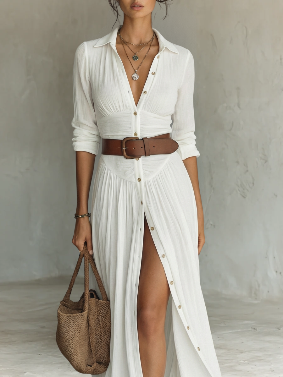 Dolores™ - Elegant Summer Maxi Linen Shirt Dress
