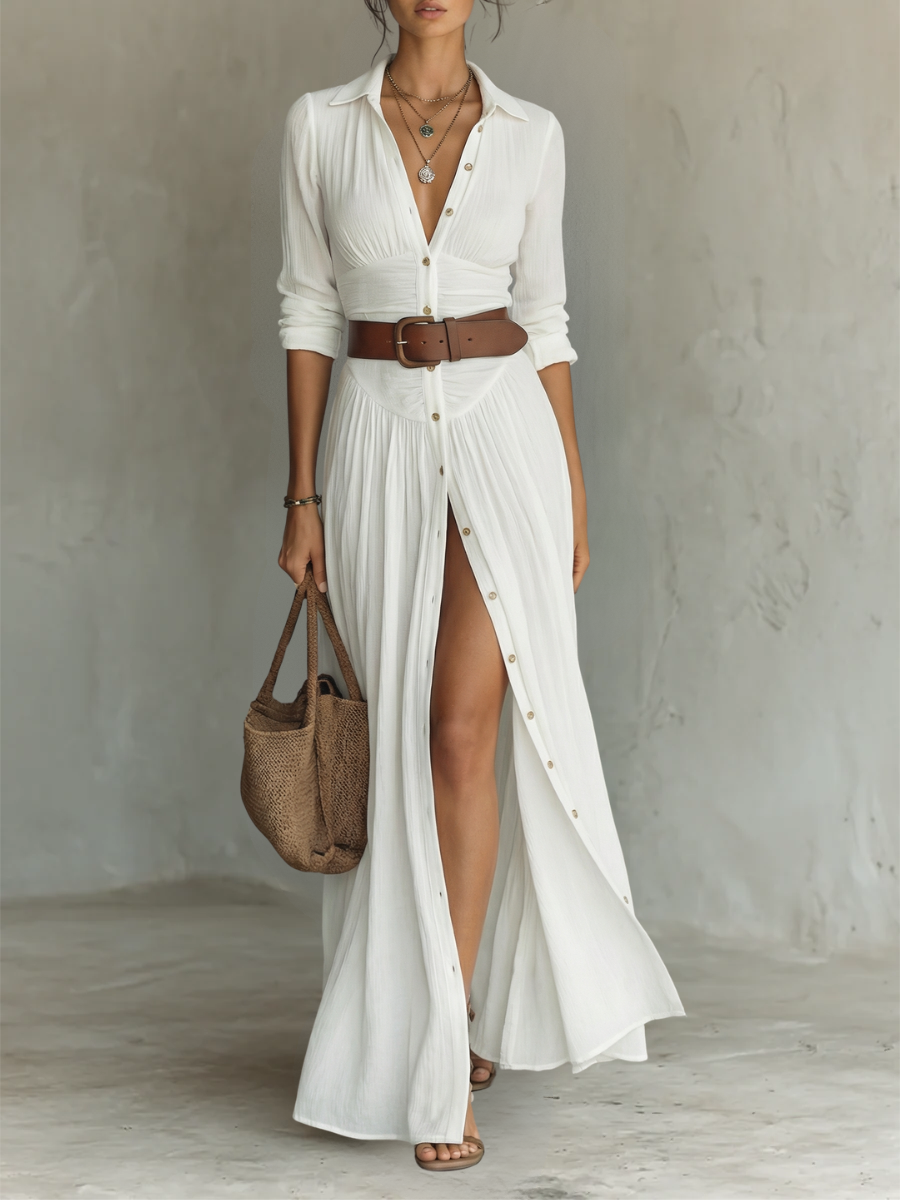 Dolores™ - Elegant Summer Maxi Linen Shirt Dress
