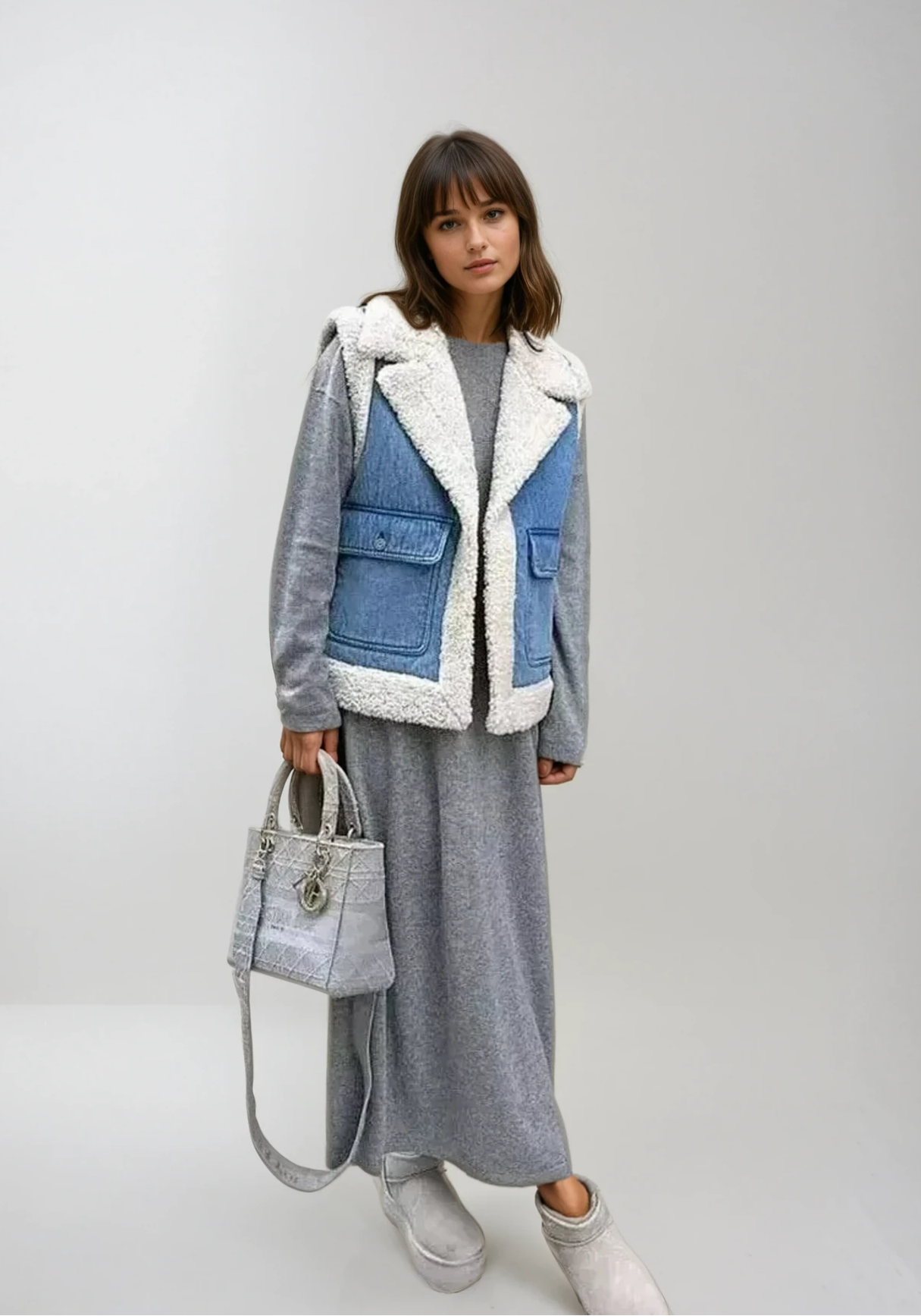 Women's Vintage Shearling Denim Vest