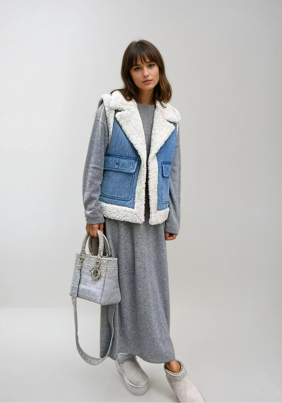Women's Vintage Shearling Denim Vest