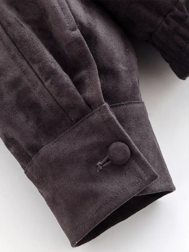 Women’s Oversized Faux Suede Jacket with Asymmetrical Collar and Modern Utility Silhouette