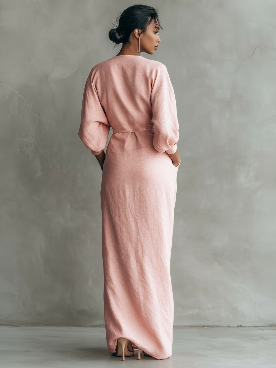 Pink Maxi Dress V-Neck
