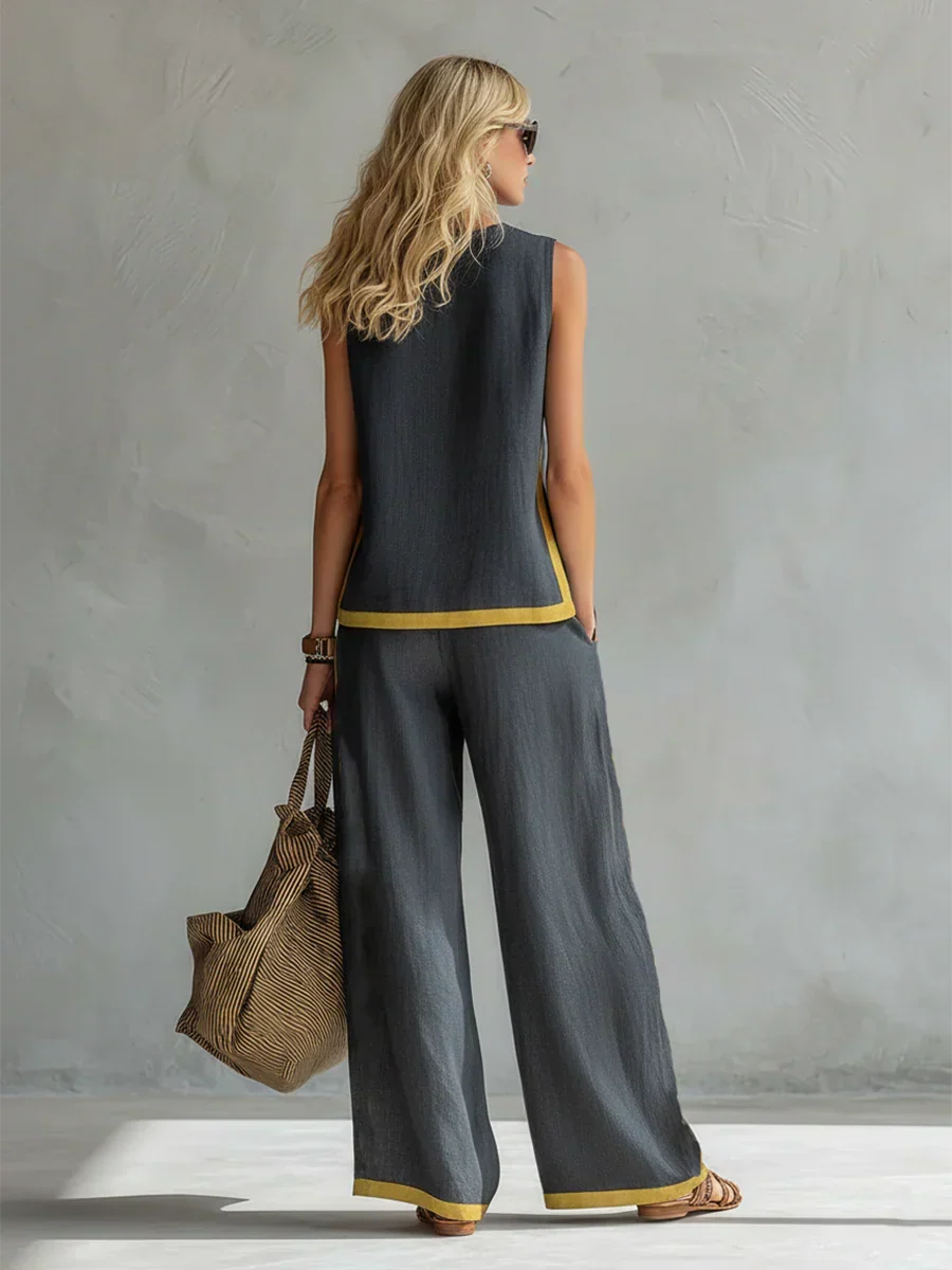 Elisa | Fluid Two-Piece Set with Contrast Details