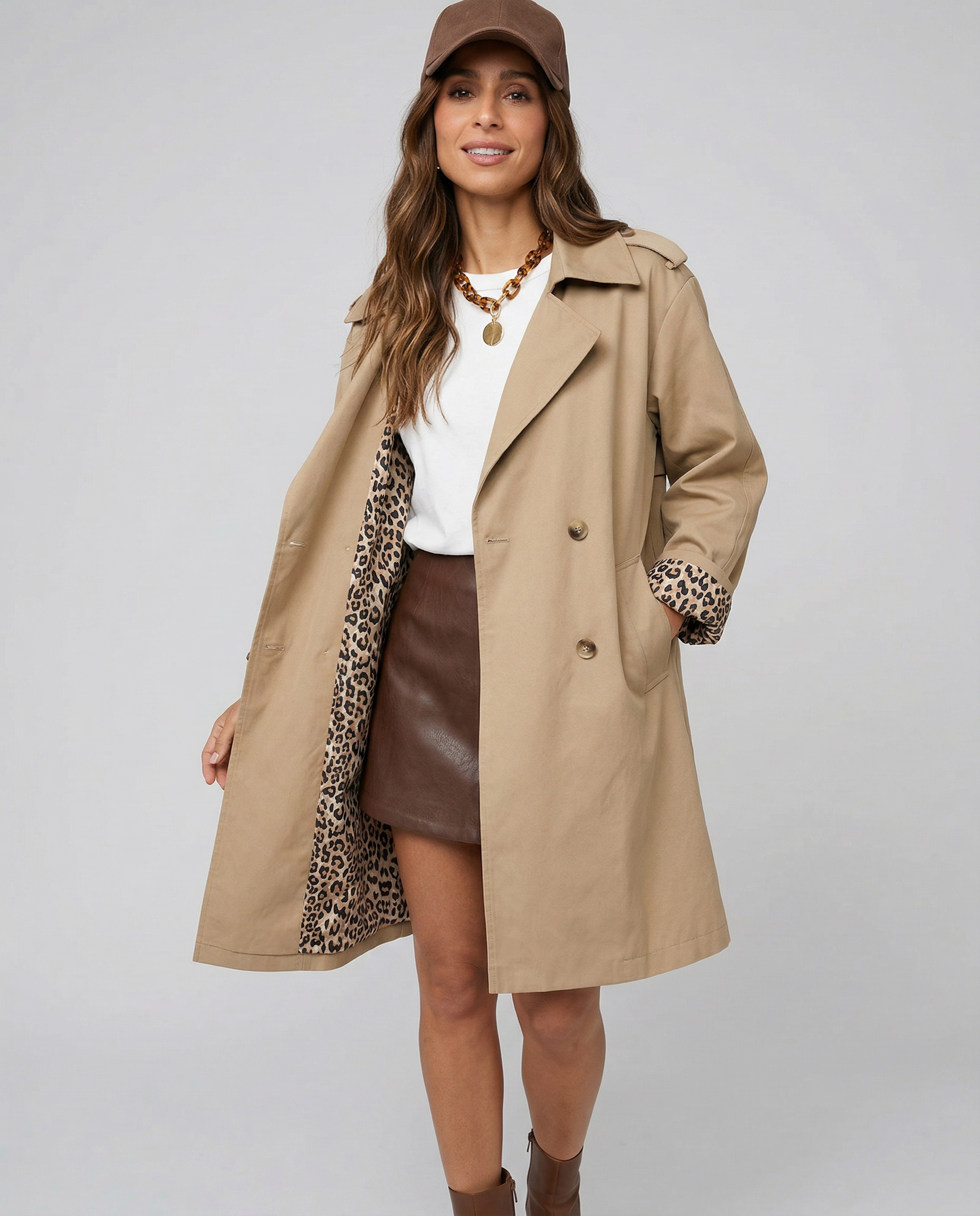 Leopard Print Trench Coat Women – Chic Casual Layering for Transitional Seasons