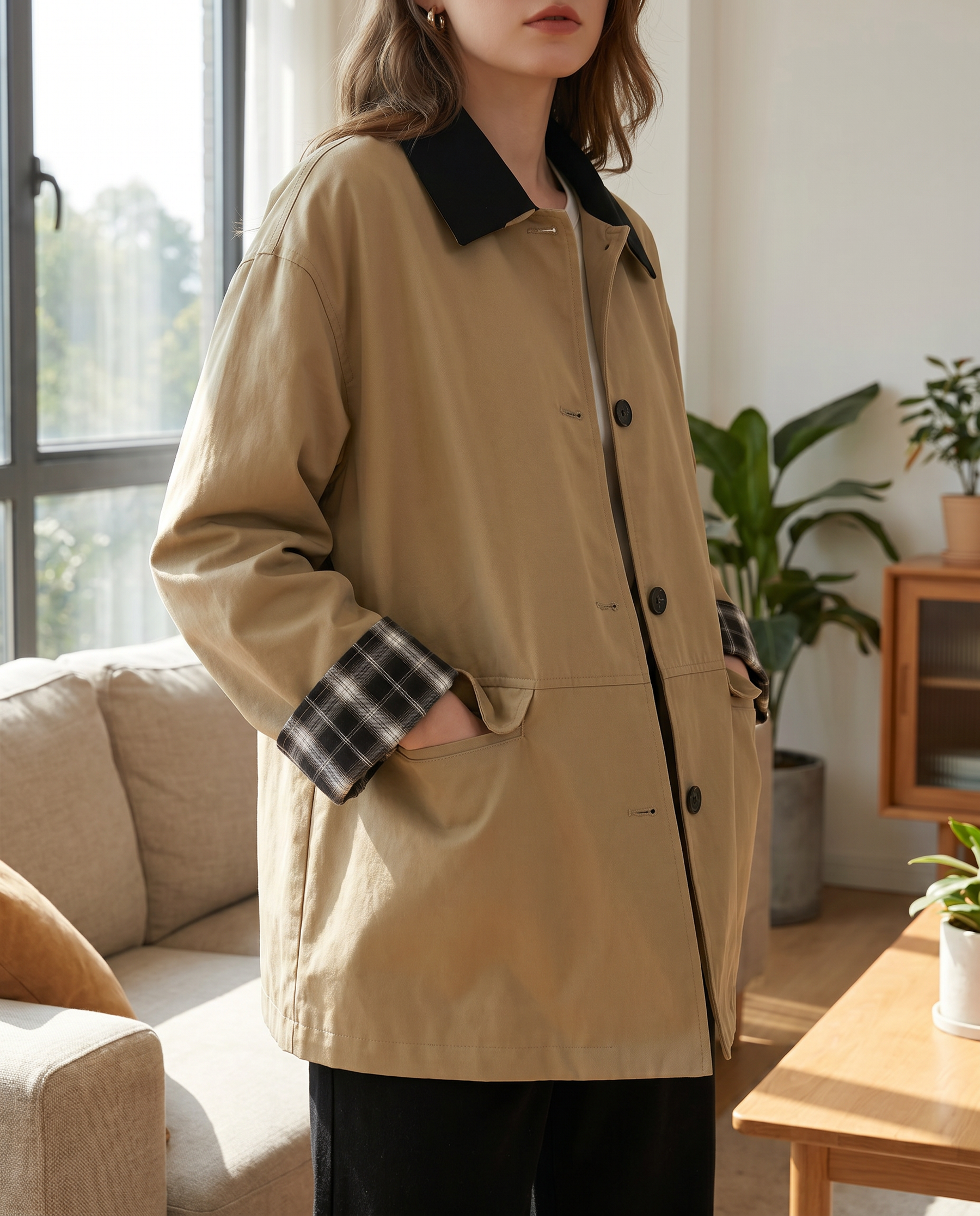 Women's Contrast Trim Button-Up Jacket
