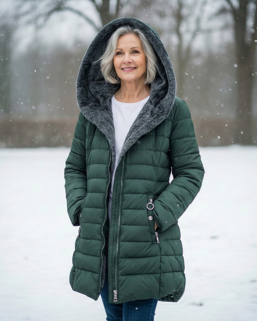 Fleece-Lined Hooded Puffer Jacket with Flattering Fit