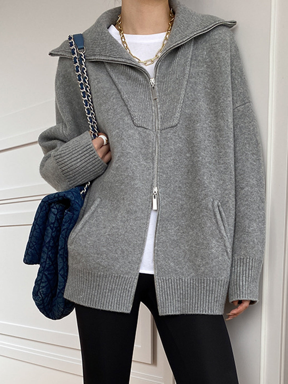 Casual Oversized Open Collar Cardigan