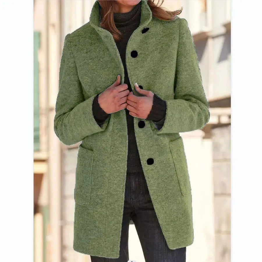Retro Wool Coat Women – Stylish Stand Collar for Casual Chic